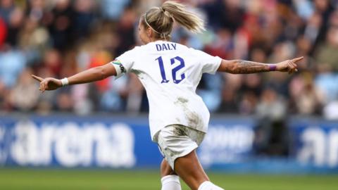 Rachel Daly celebrates scoring against Italy