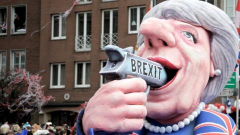 A float referring to British Prime Minister May and Brexit in Gemany