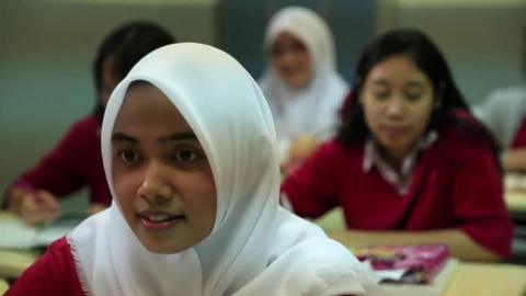 Girls in classroom at Jakarta school