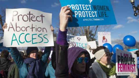 Supporters of legal access to abortion rally outside the Supreme Court in Washington, DC.