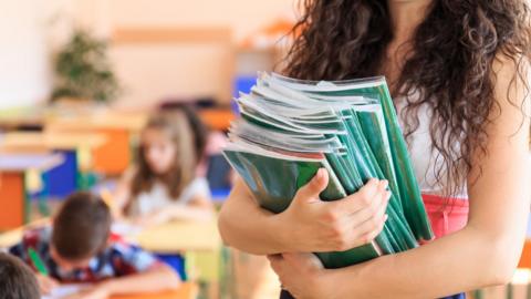 Teacher carrying books