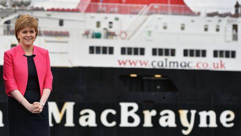 nicola sturgeon with CalMac ferry