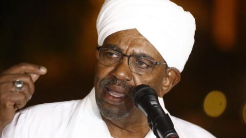 Sudanese President Omar al-Bashir delivers a speech at the presidential palace in the capital Khartoum on January 3, 2019