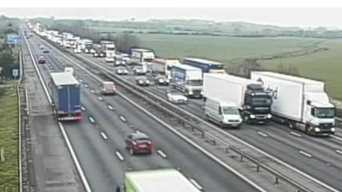 Heavy traffic shown on southbound carriageway of M5