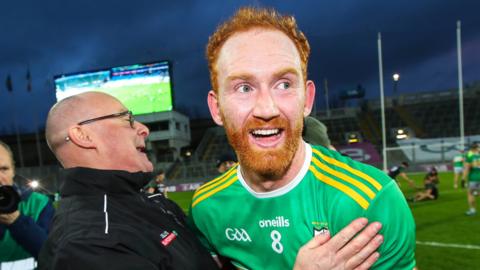 Conor Glass and Malachy O'Rourke celebrate at full-time