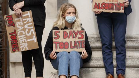 Students protest over the awarding of A-levels