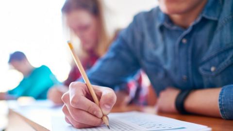 Child taking exam