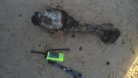 Unexploded device on the beach at Winterton