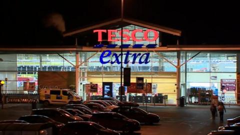 A police van outside Tesco in Carmarthen