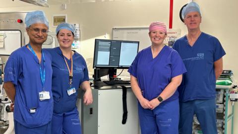 Professor Hashim Ahmed from Imperial College, Lucy Simmons, Karen Cornett from Sonoblate and Paul Sayer from Prosta8 with the new machine.