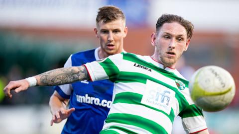 New Saints' Declan McManus in action against Linfield