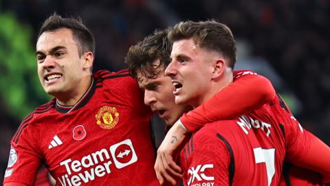 Victor Lindelof celebrates scoring for Manchester United against Luton Town