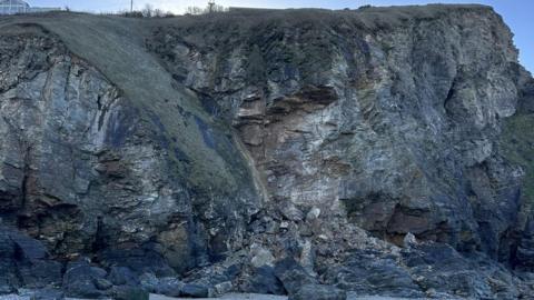 The cliff fall at Porthtowan beach