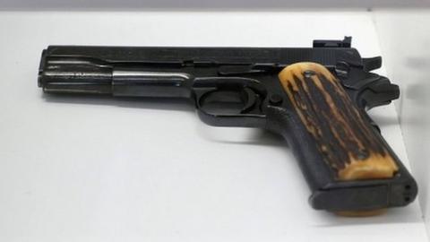 A .45 auto pistol which was described as American gangster Al Capone's favourite gun is displayed ahead of an auction in Sacramento, California, U.S., October 5, 2021