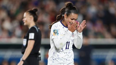 United States player Sophia Smith reacts during the Women's World Cup cup with Portugal