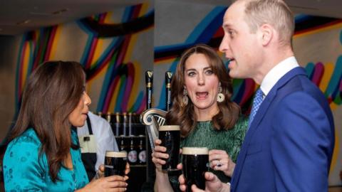 Duke and Duchess of Cambridge with pints of Guinness on first day of Irish visit