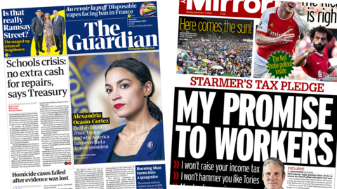 The front page of the Guardian and Daily Mirror