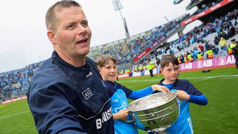 Dublin manager Dessie Farrell with the Sam Maguire Cup