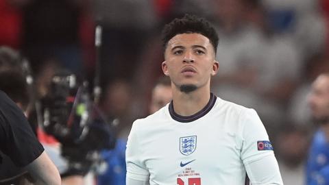 England's Jadon Sancho after the Euro 2020 final defeat by Italy