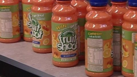 Fruit shoot bottles on production line