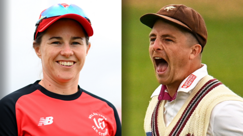 Tammy Beaumont (L) breaks into a smile while Tom Abell celebrates