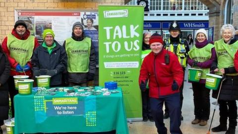 Samaritans volunteers with police and staff at York Train Station