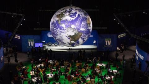 Attendees in the Blue Zone during the COP26 climate talks in in Glasgow