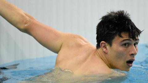 Great Britain's Joe Choong swims at the Modern Pentathlon World Cup