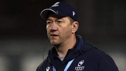 Cardiff coach Corniel van Zyl in the warm-up