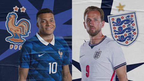 A split image of Mbappé and Kane