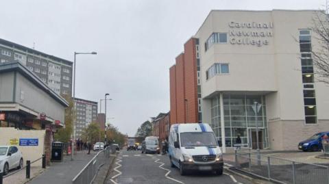 The zebra crossing outside Cardinal Newman college