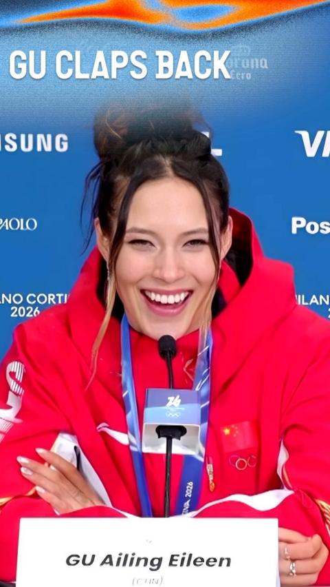 Eileen Gu laughs in press conference