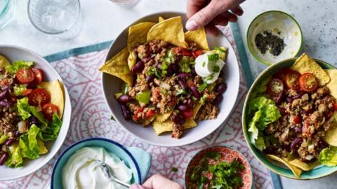 Turkey taco bowls with tortilla chips