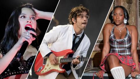 Three musicians who will be performing at Glastonbury.