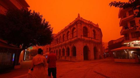 saharan dust storm red sky.