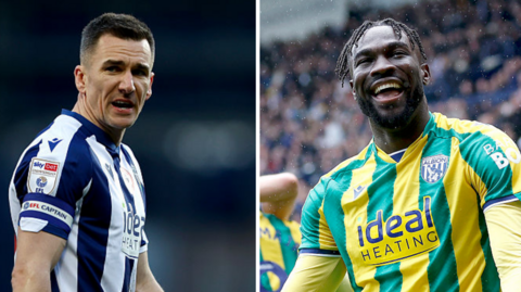 Graphic showing West Bromwich Albion players Jed Wallace on the left and Daryl Dike on the right