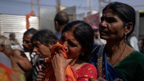 Hindu pilgrims stand inside a lost and found centre after they lost their relatives in crowds during the Maha Kumbh Mela festival in Prayagraj, India on January 28, 2025.