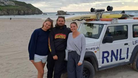 Photo shows from left to right RNLI lifeguards, Rosalie Longman, George Hudson and Terri Warner