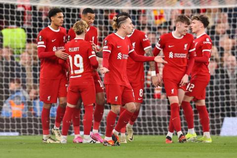 Liverpool's players celebrate their win over Sparta Prague