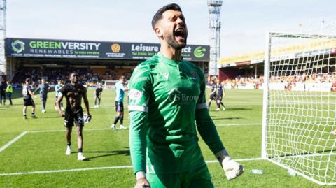 Dimitar Mitov celebrates with St Johnstone