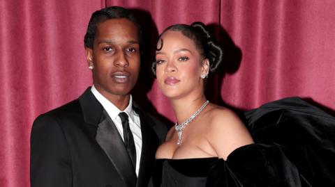 A$AP Rocky and Rihanna at the 2023 Golden Globe Awards