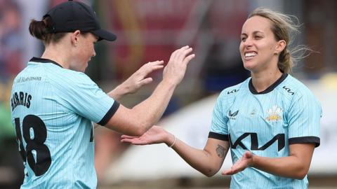 Tash Farrant takes a wicket for Surrey