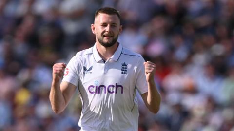 Gus Atkinson celebrates a wicket