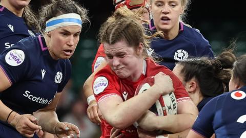Kate Williams looking determined against Scotland