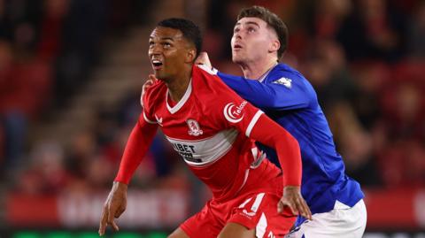 The Championship top six as of 26 February and Middlesbrough's Morgan Whittaker challenging with Ipswich defender Leif Davis when the two sides met in October 2025