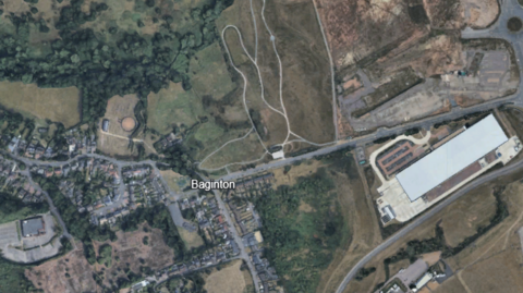 Overhead map view of Baginton near the A45