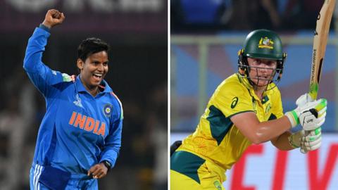 India bowler Deepti Sharma (left) and Australia batter Alyssa Healy (right)