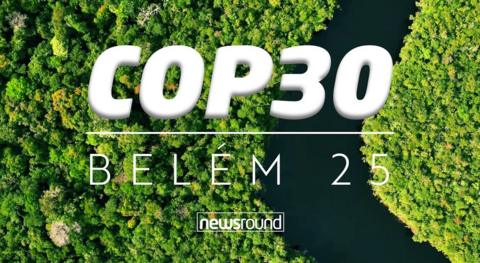 Amazon rainforest with writing saying COP30