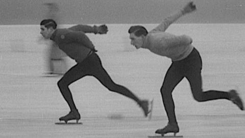 Two speed-skating men in action in 1951.