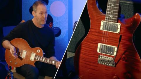 Martin Waugh with his guitars